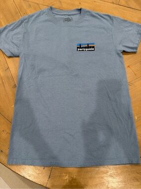 Party Pants Partygonia Light Blue Graphic Pocket T‑Shirt Small